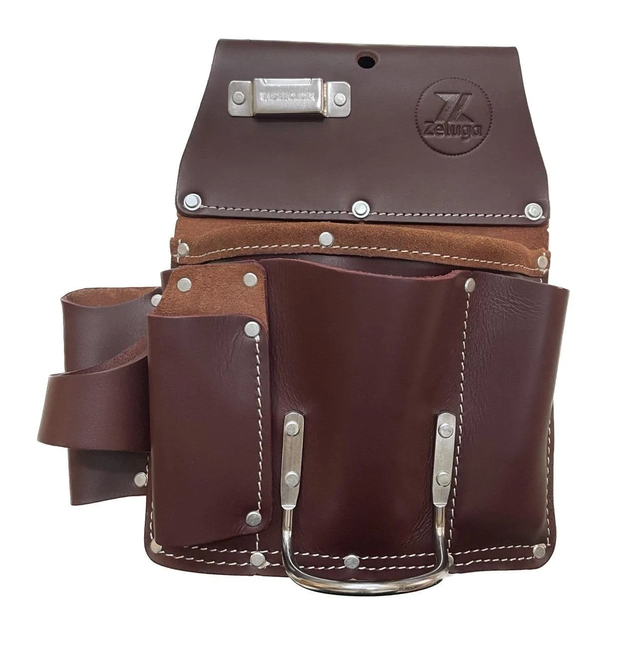 11 Pocket Pro Leather Drywall Pouch Professional Grade Tool Bag Cherry Finish