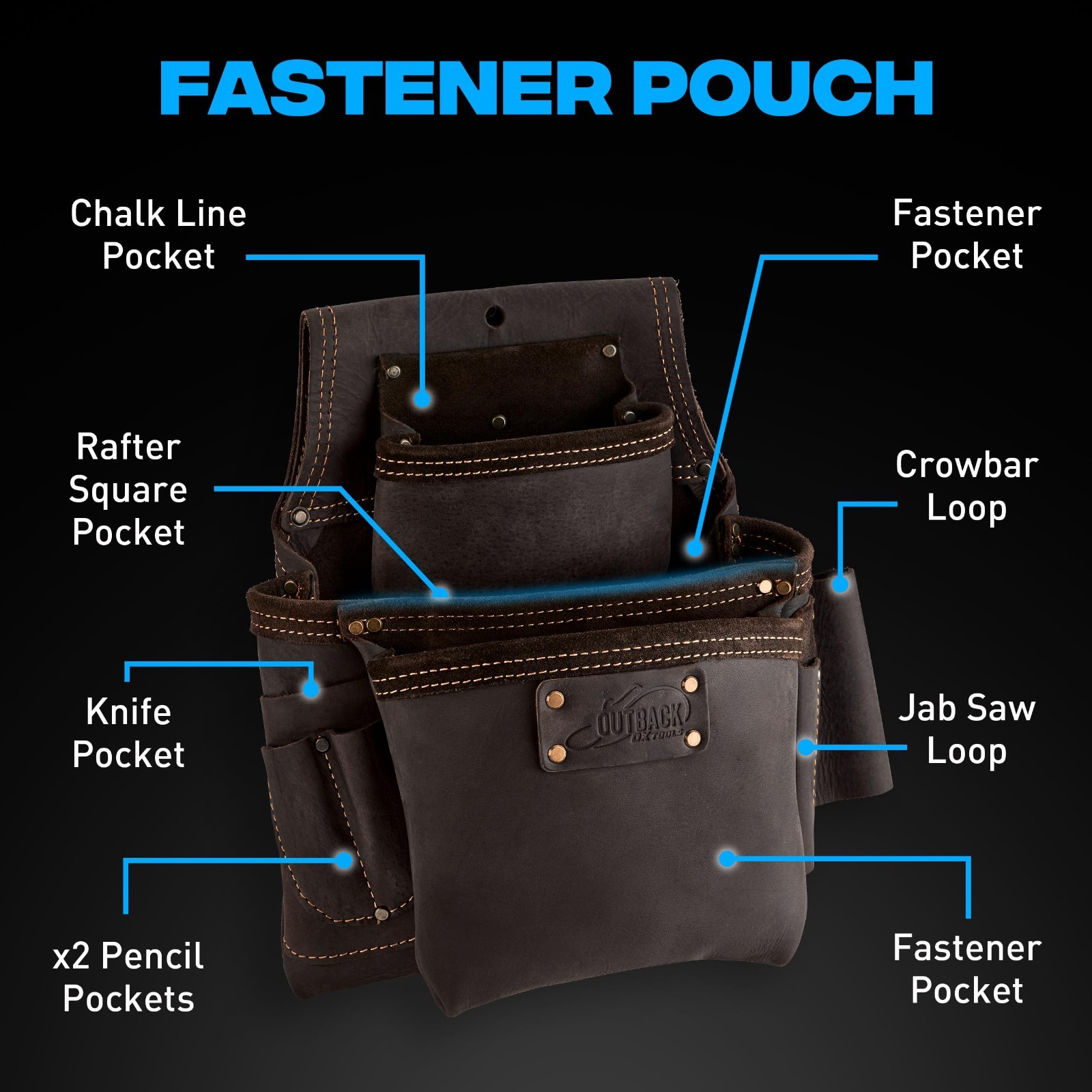 22-Pocket Leather Tool Belt – Oil-Tanned, Double-Stitched, Steel Rivets, Durable