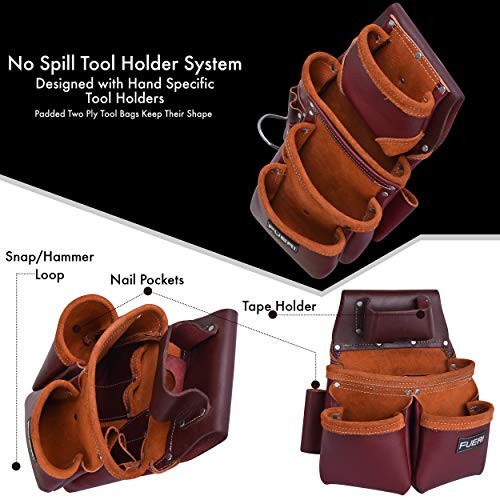 Heavy Duty 19 Pocket Leather Tool Belt Multipurpose Pockets Maroon 19 Pocket