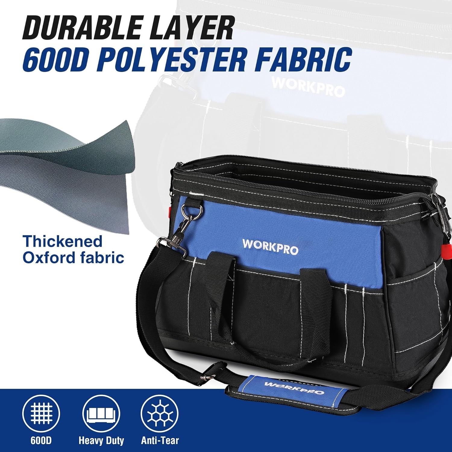 16-Inch Wide Mouth Tool Bag – Waterproof & Multi-Pocket Organizer for Every Task