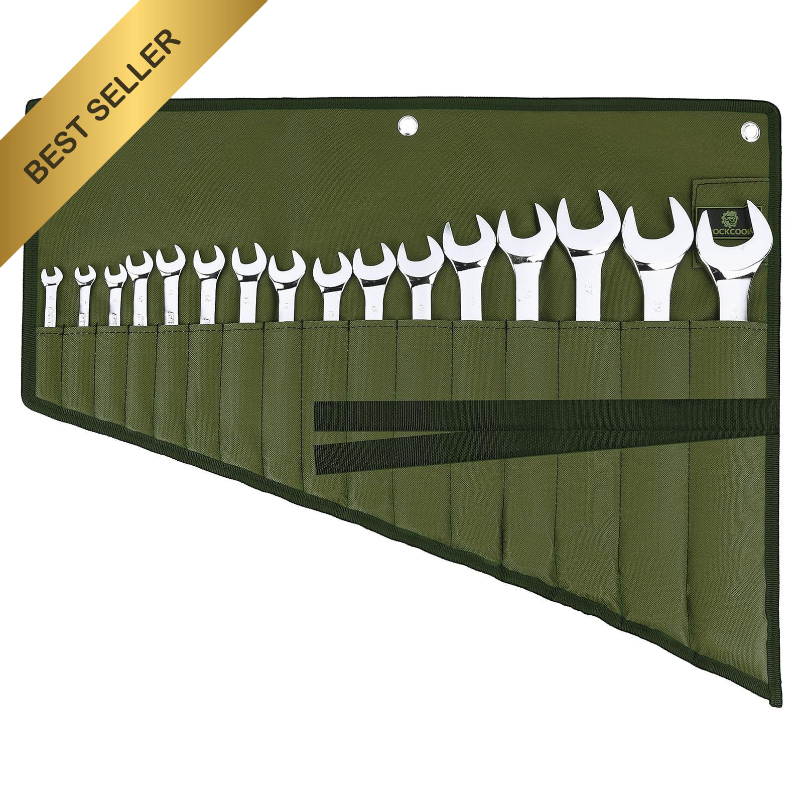 Wrench Roll Organizer 16 Pocket Waterproof Oxford Tool Pouch Bag Green