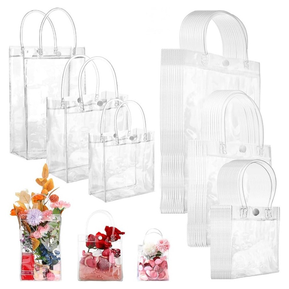 Clear PVC Plastic Tote Bag with Buttons Secure Packaging Solution Pack of 5