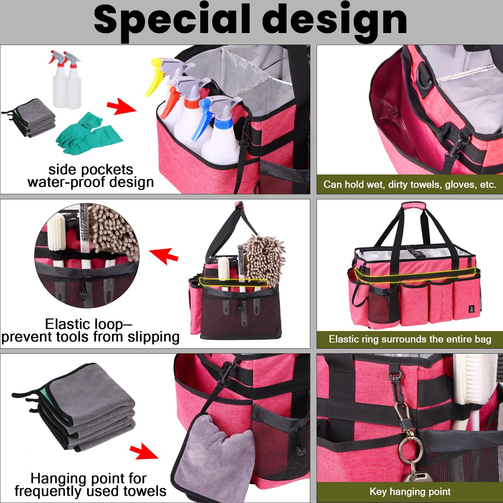Timoxi Extra large Cleaning Caddy Bag Built-in 19” x 11” x 11”, Pink