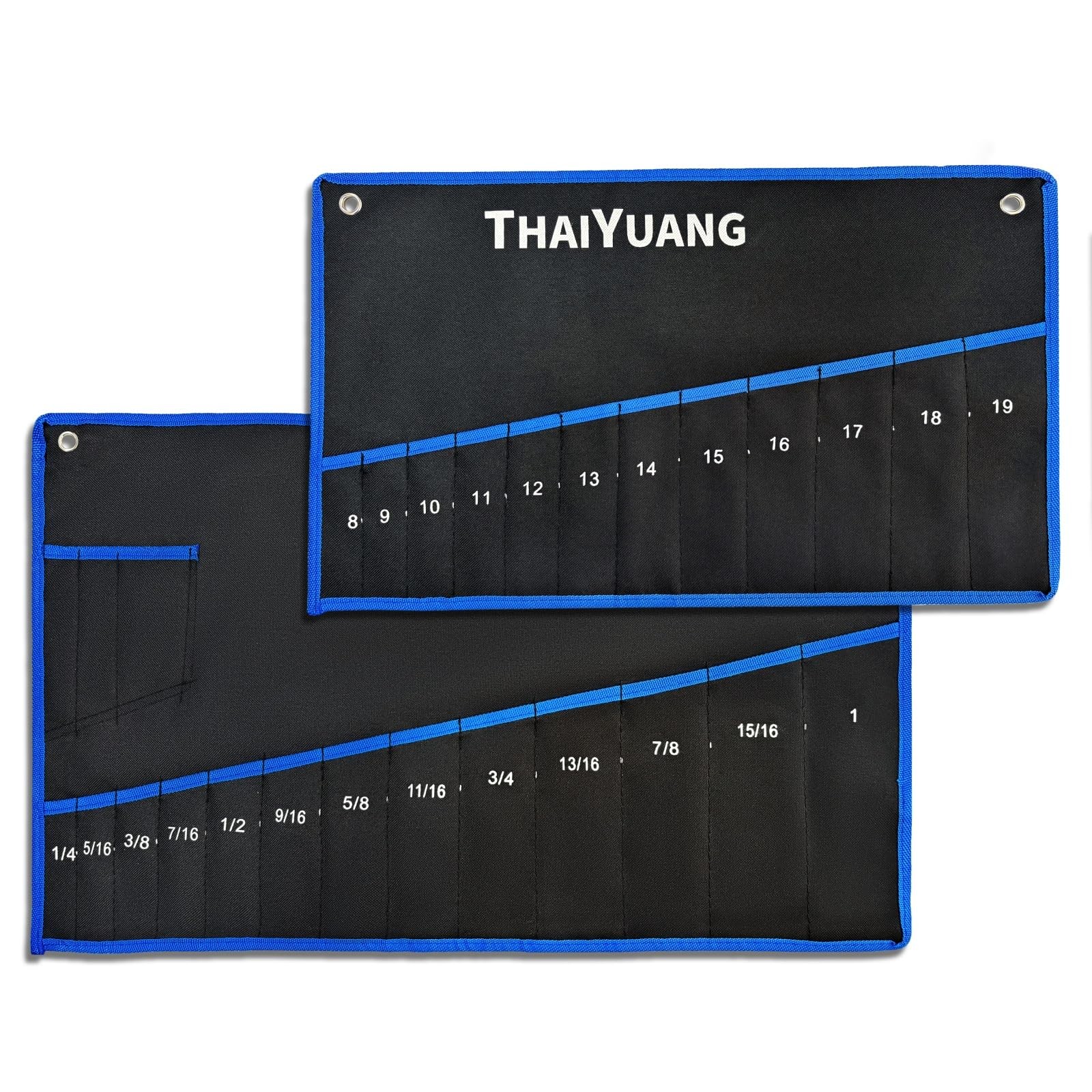 THAIYUANG 2-Pieces Tool Bag 12pockets metric+13pockets SAE, Black and Blue