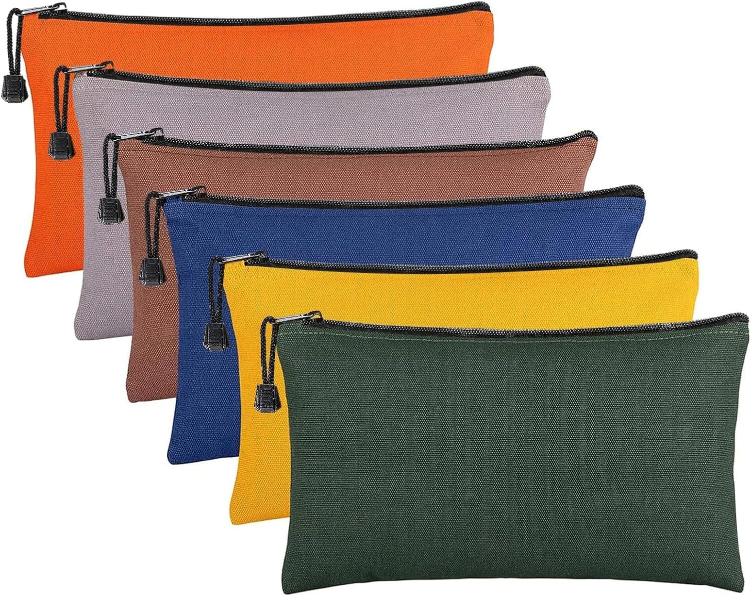 6 Pack Canvas Tool Bags – Heavy Duty Zipper Pouches, 11.2”x 7” Multicolor Set
