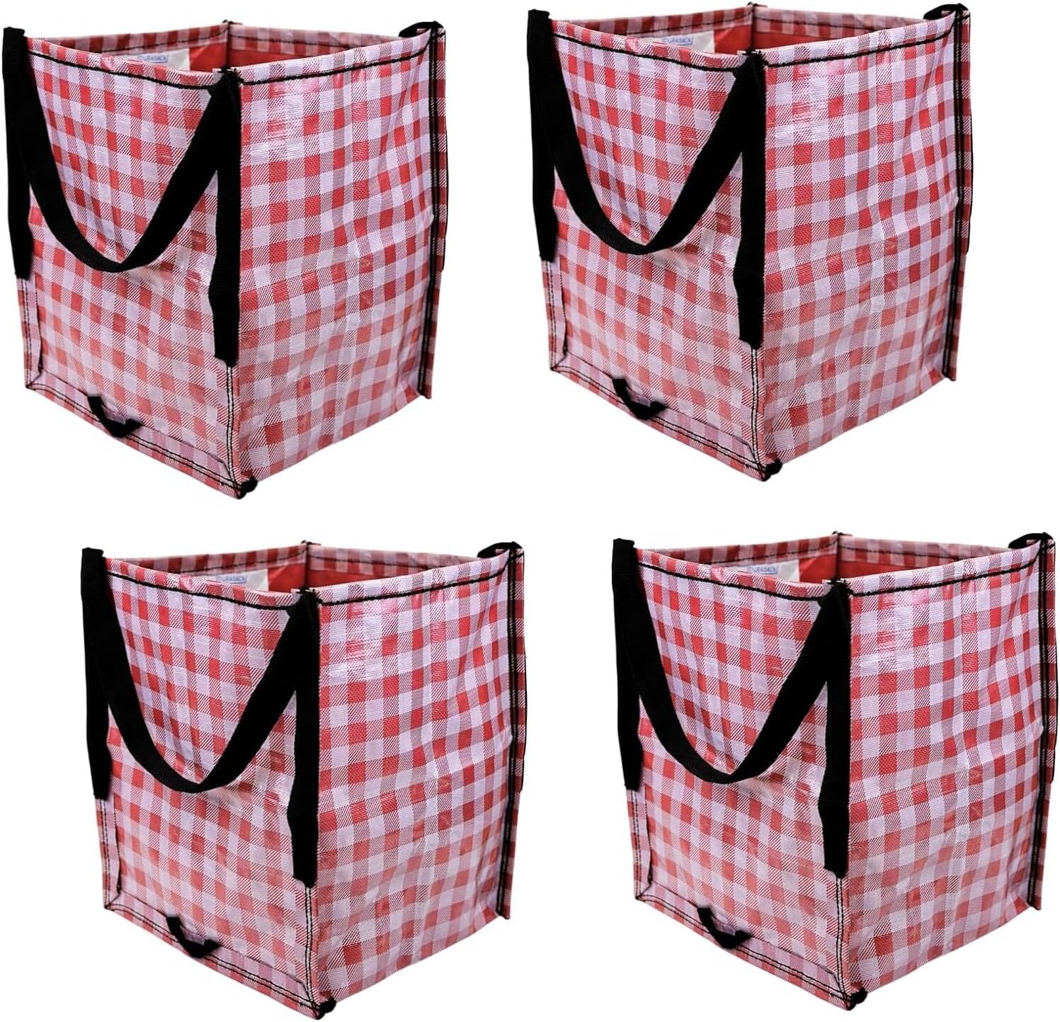 DURASACK Heavy Duty Storage Tote Bag 22-Gallon Rugged Pack of 4, Gingham Red