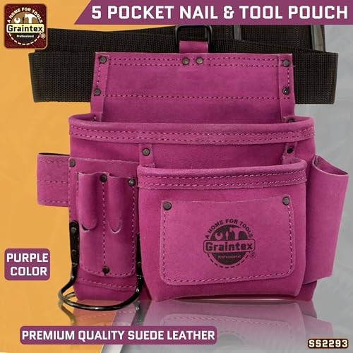 5 Pocket Suede Leather Tool Belt/Bag | | Multipurpose Leather Tool Belt Purple