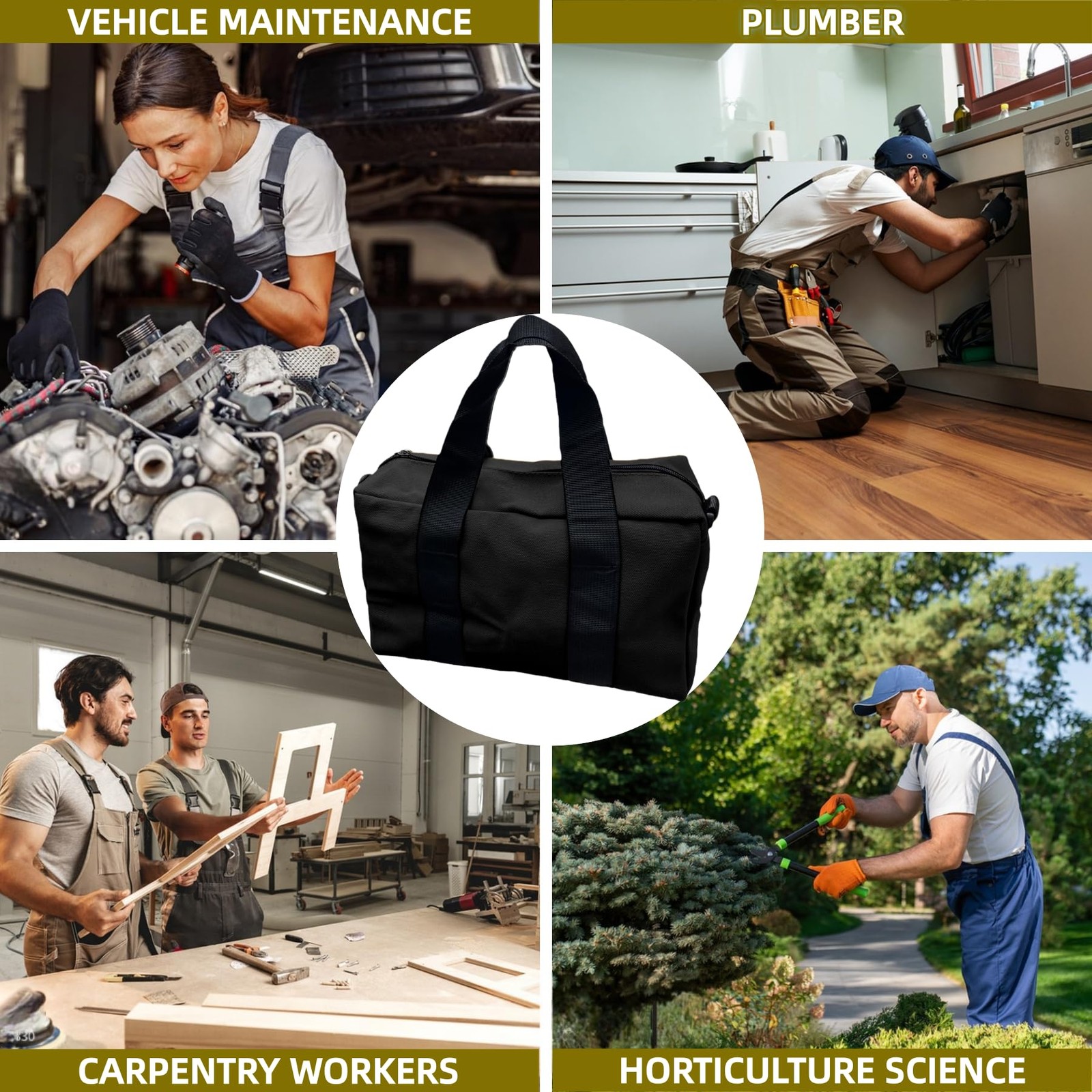 BLIRITEL 16 Inch Wide Mouth Tool Bag, Heavy Duty Canvas 16 Inch, Black