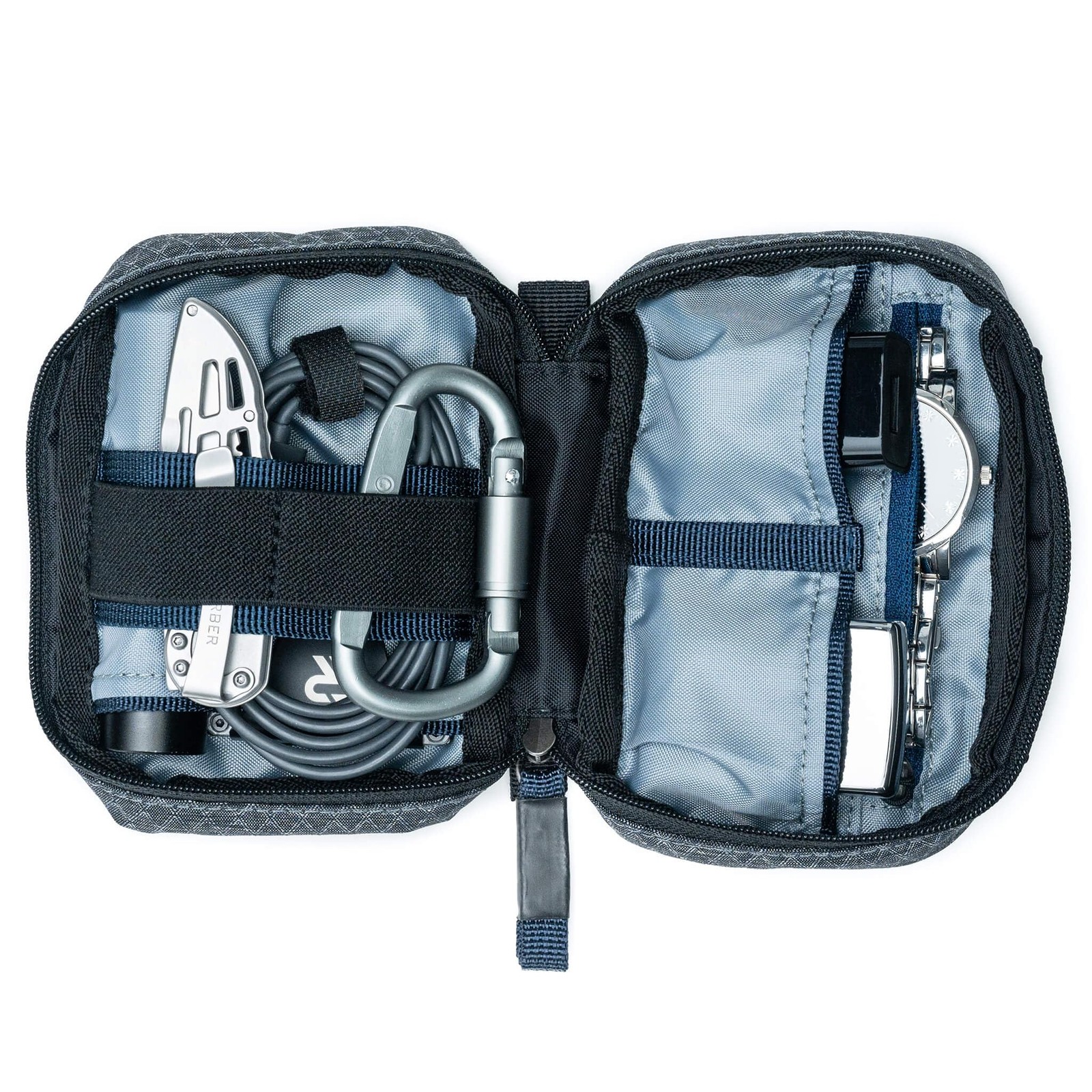 Tech Accessory Pouch Grey Nylon 9x9x6.25 Inch 6 Pockets Zipper Closure Bag