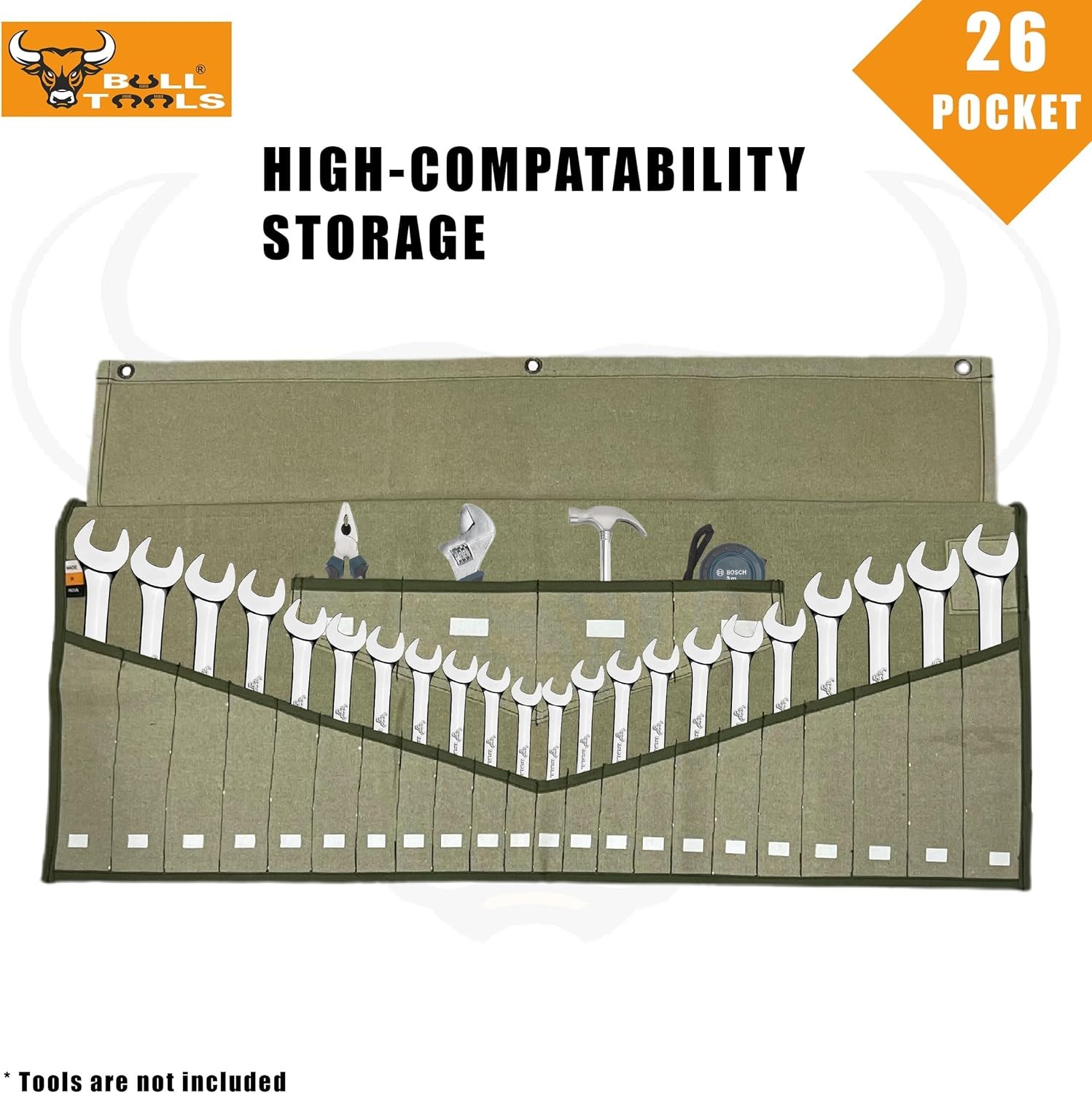 Tool Roll Organizer with 26 Pockets for Duck Canvas, Sand washed Olive Drab
