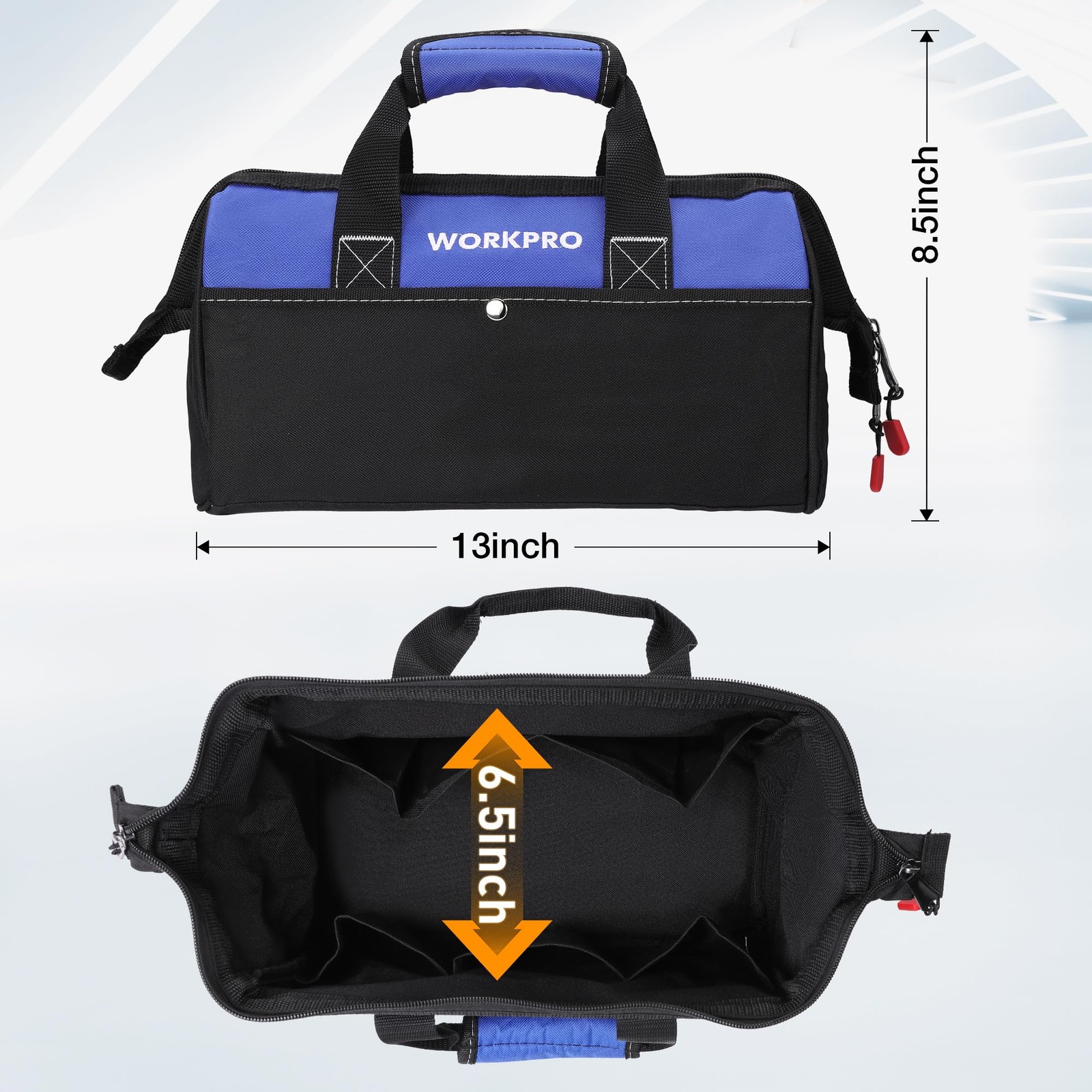 WORKPRO 13-inch Tool Bag, Wide Mouth Tote Bag with Inside 13-Inch, Blue