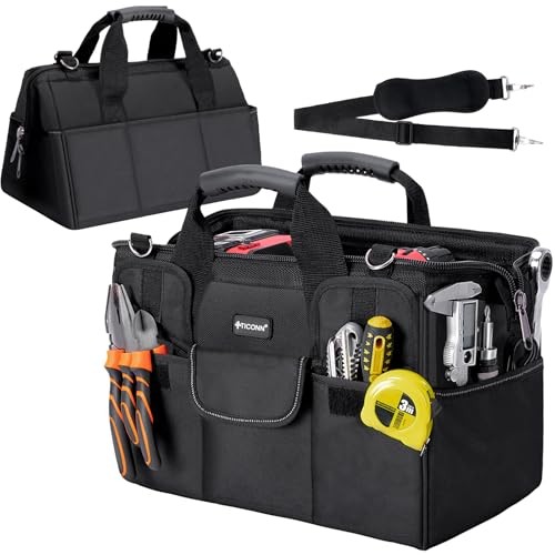 Heavy Duty Tool Bag with Multi-Pockets, Portable Tool 14″ Standard Base Black