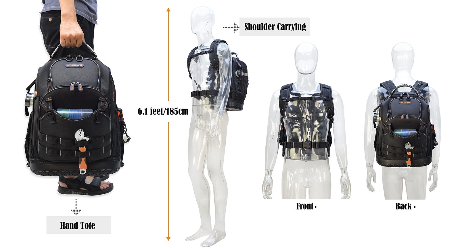 WELKINLAND 77-Pockets Electricians Tool Backpack, Backpack For Black