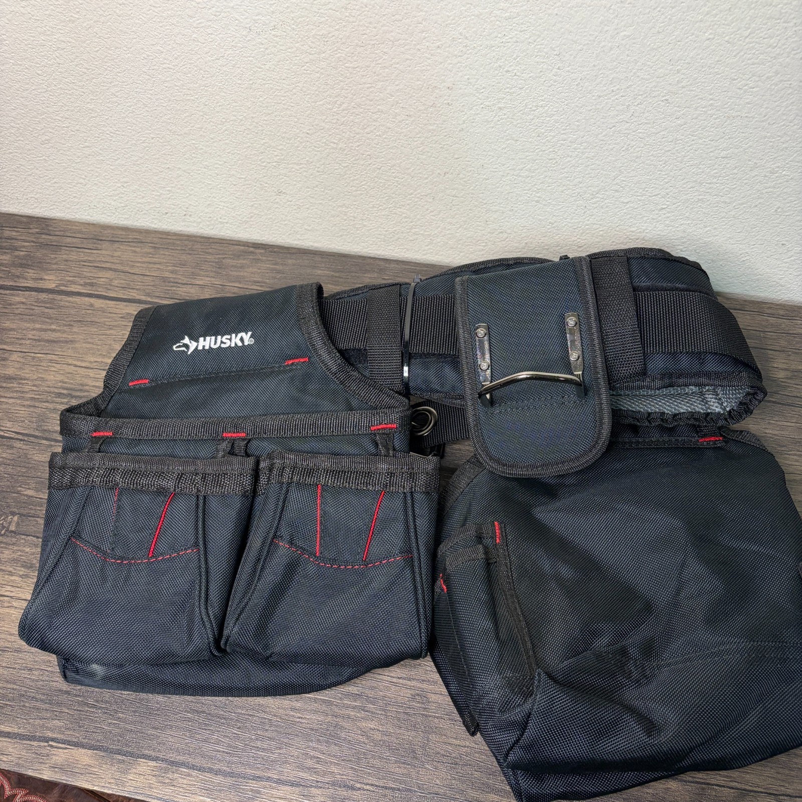 HUSKY 2 Bag 10-Pocket Contractor Work Tool Belt Tool Hammer Loop Black NEW 5191