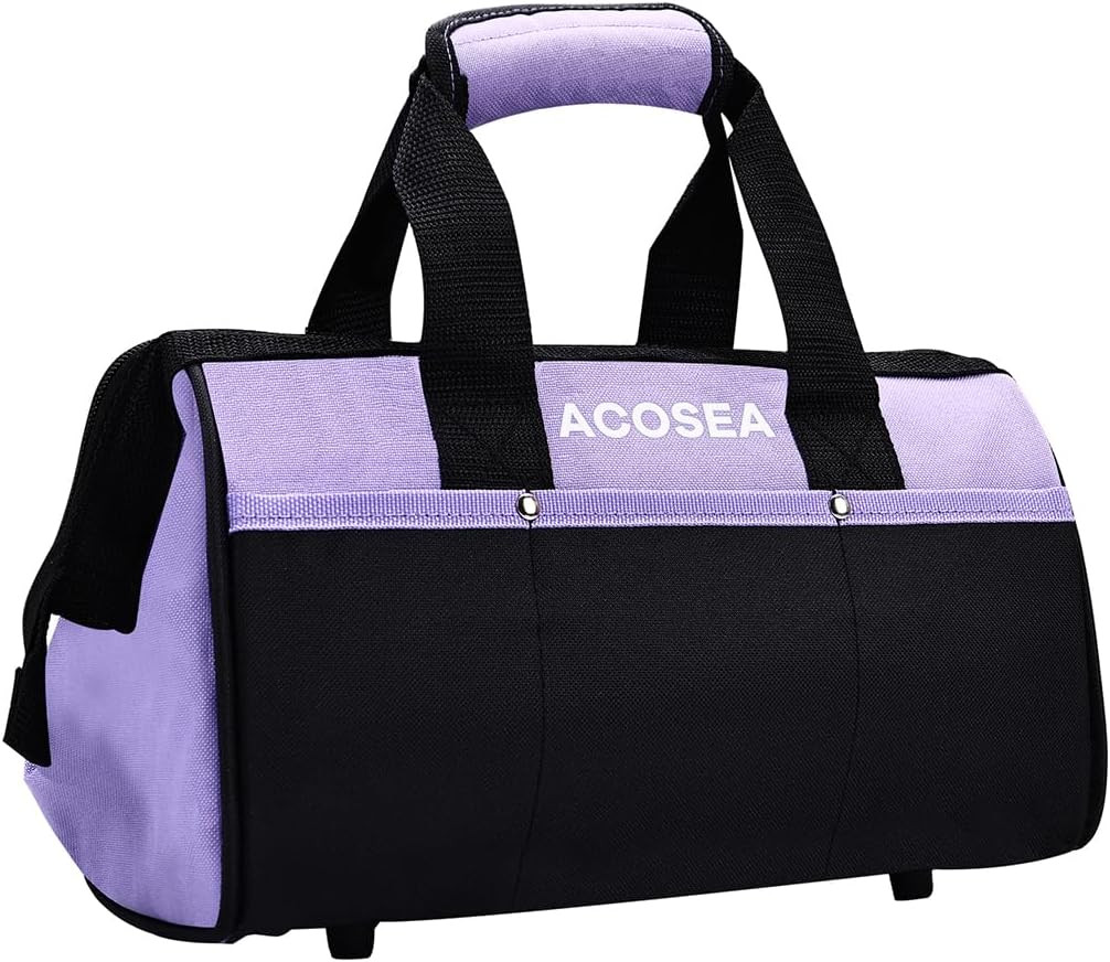 13 Inch Purple Tool Bag | Wide Mouth Open Tool Organizer with 12 Storage Pockets