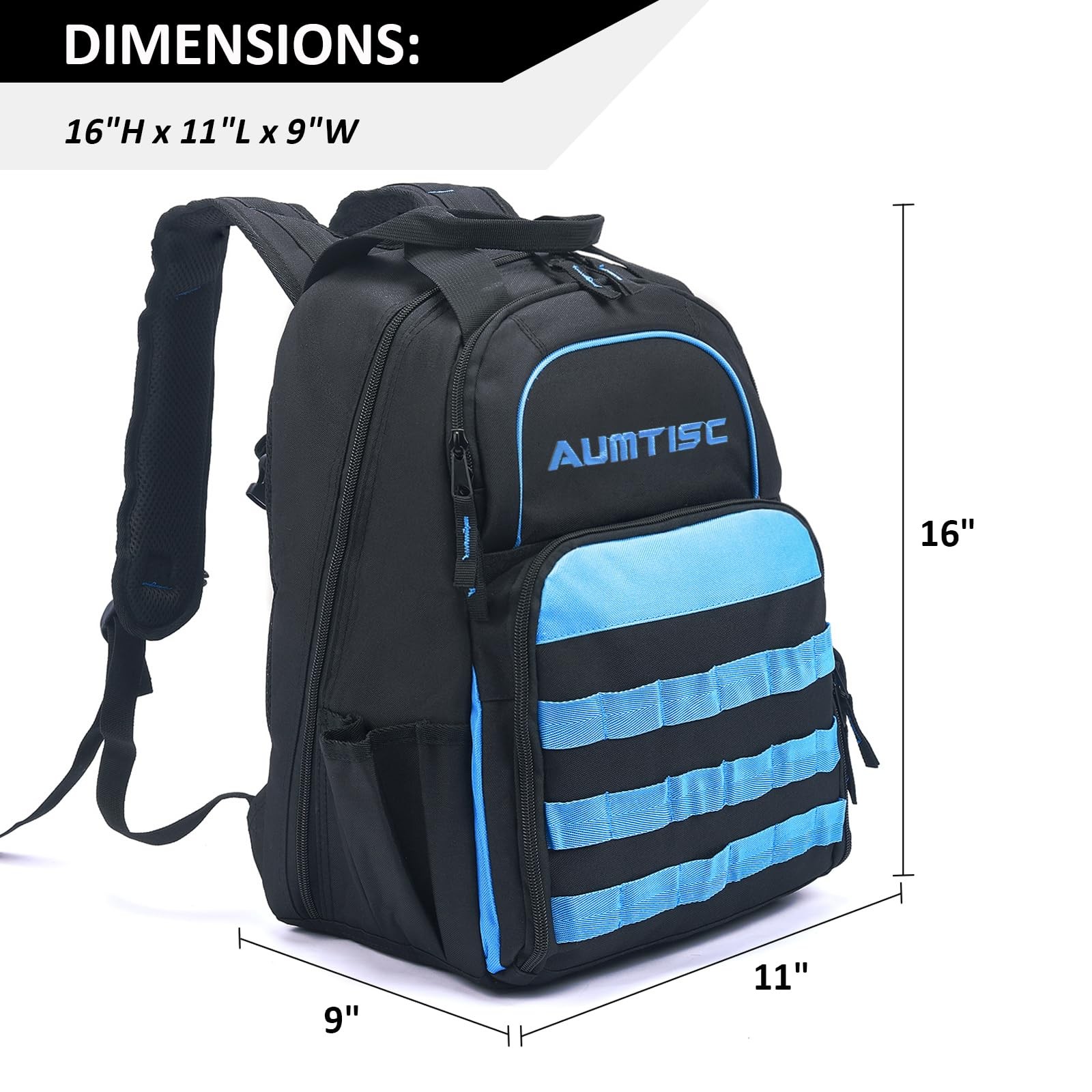 AUMTISC Tool Bag Backpack for Men, Large Heavy Duty Bags with 49 L, Blue