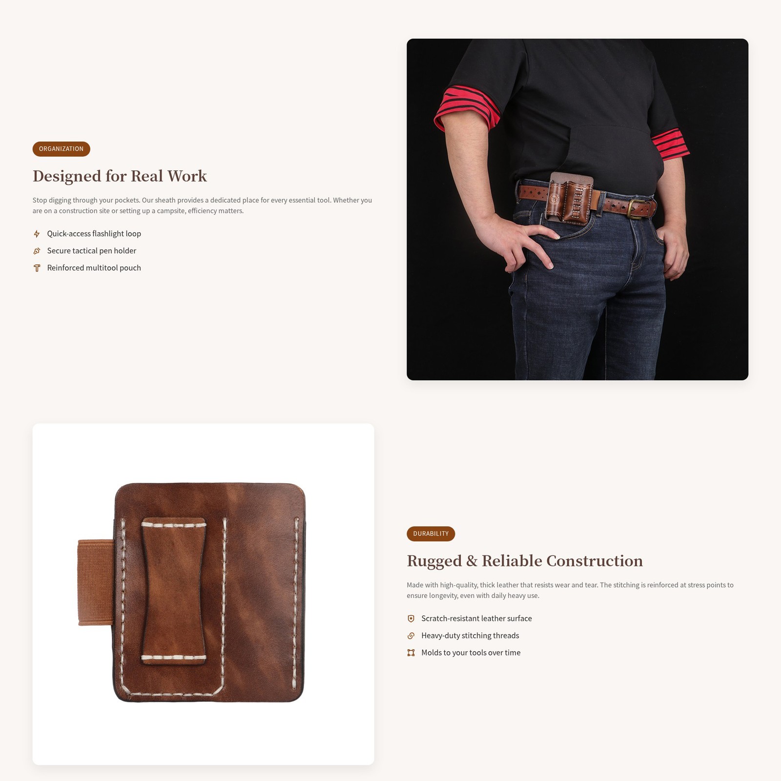 TOURBON Leather 4-in-1 Tools Belt Holder EDC/Flashlight/Bits Adapte