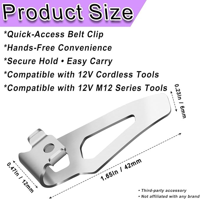 2-Pack Stainless Steel Belt Clip Hook Kit for 12V Cordless Tools, Compatible wit