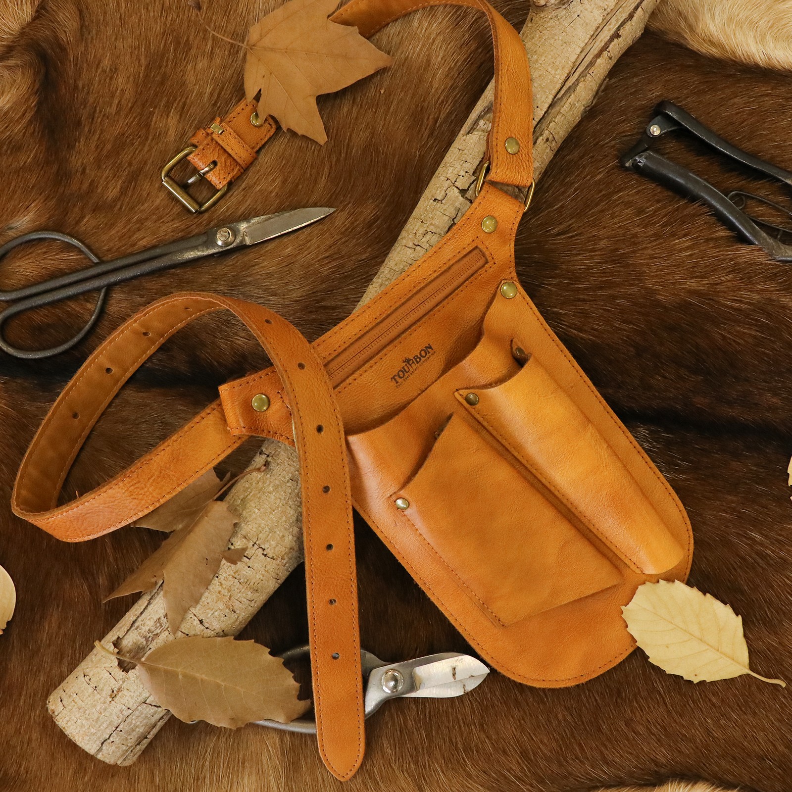 TOURBON Leather Gardening Tools Belt Florist Holder Bag Utility Pouch Phone Case