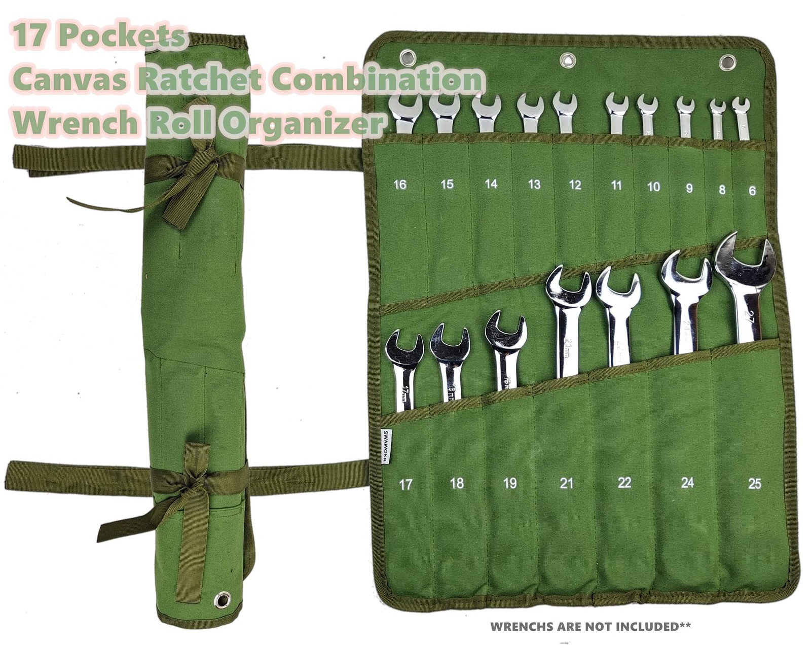 17-Pocket Heavy-Duty Canvas Wrench Roll Organizer – Professional Tool Storage…