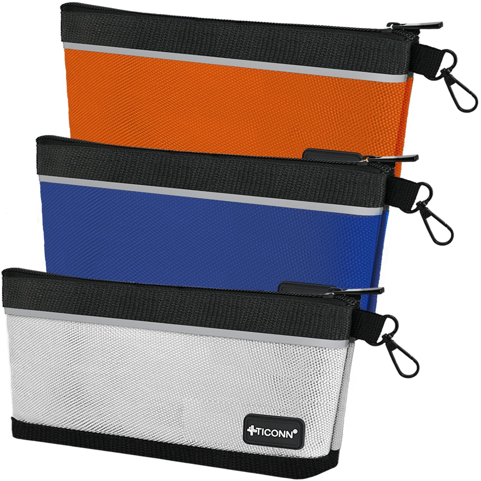 TICONN Tool Pouches with Zipper, 1680D Colored, 3 Pack Small, Multicolored