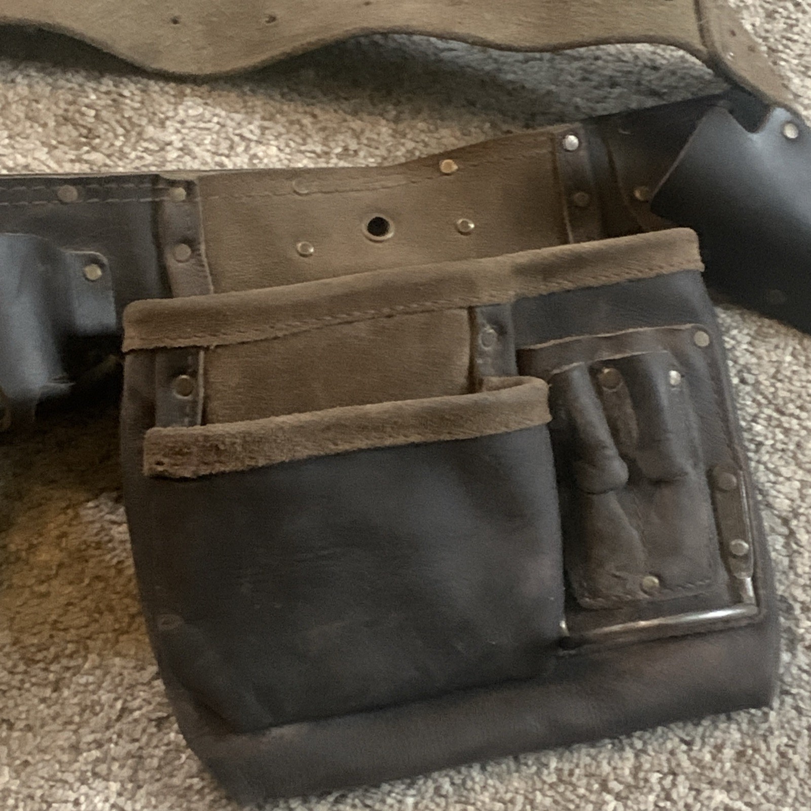 Vintage Heavy Duty Dual Pouch Leather Cowhide Tool Belt, Carpenter, Electrician
