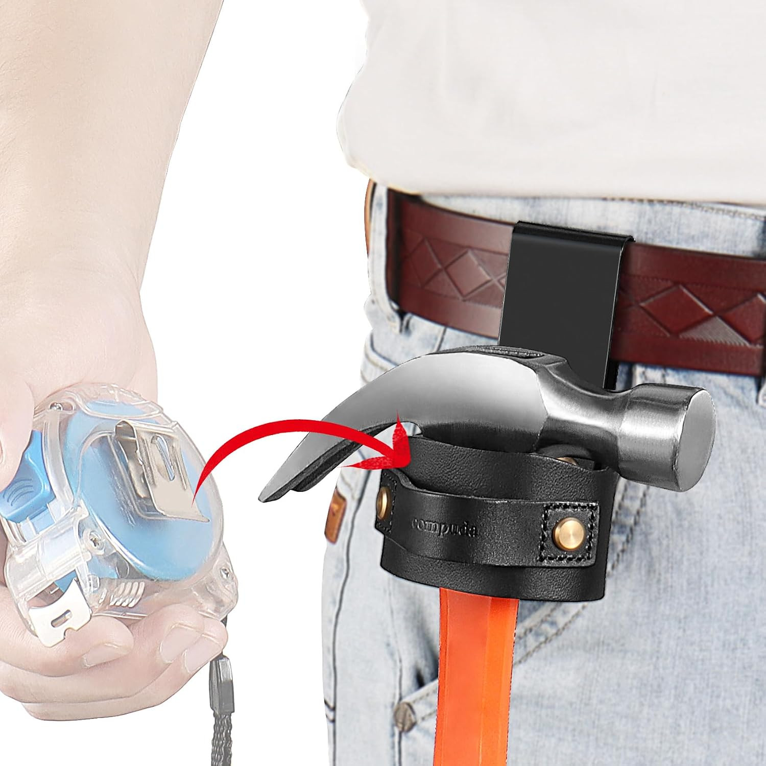 Hammer Holder,Professional Leather Hammer Holster – Clip-On Tool Belt Holder for