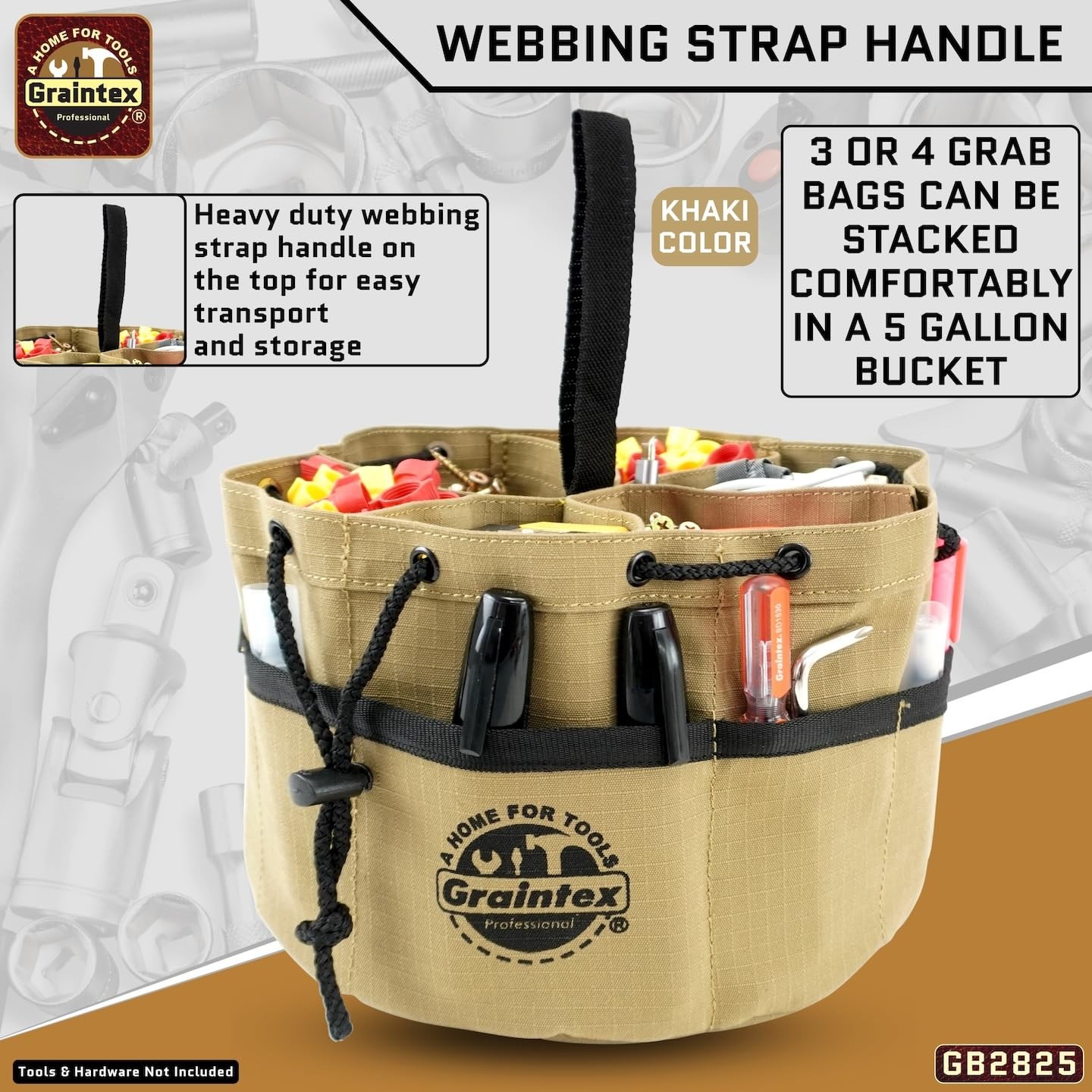 18 Pocket Grab Bags Set of 3 Pcs Rip-Stop Canvas, Drawstring Closure, Small P…