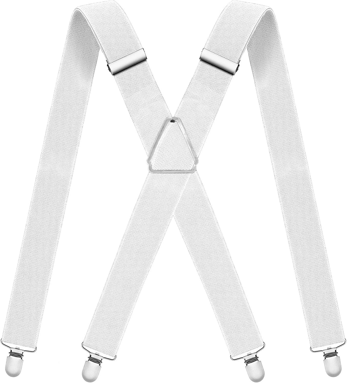 Mens Suspenders Adjustable Braces with 4 Strong Metal Clips Elastic X White