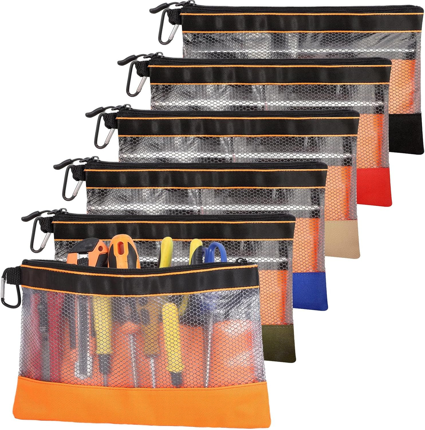 6 Pcs Clear Tool Pouch Bags 11.8 Inch Zipper Tool Pouches Mesh Window