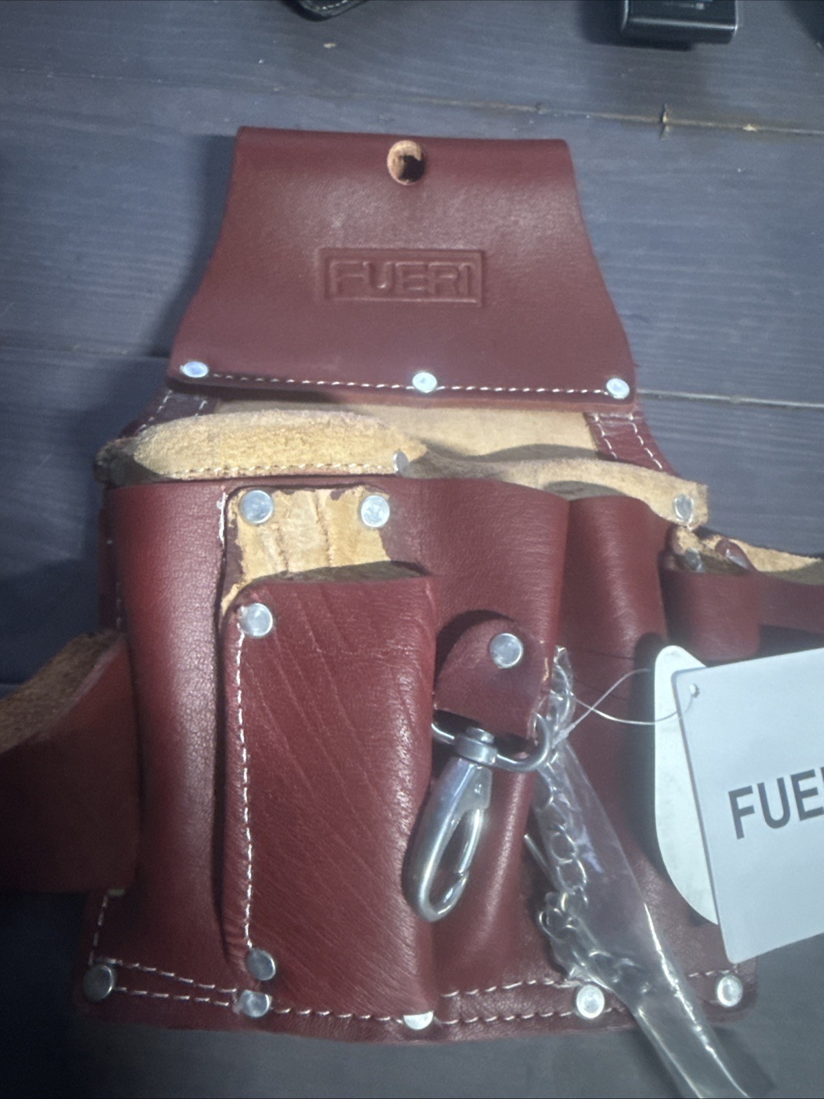 FUERI Leather Tool Belt Pouch Replacement Carpenter Nail Bag Maroon NEW