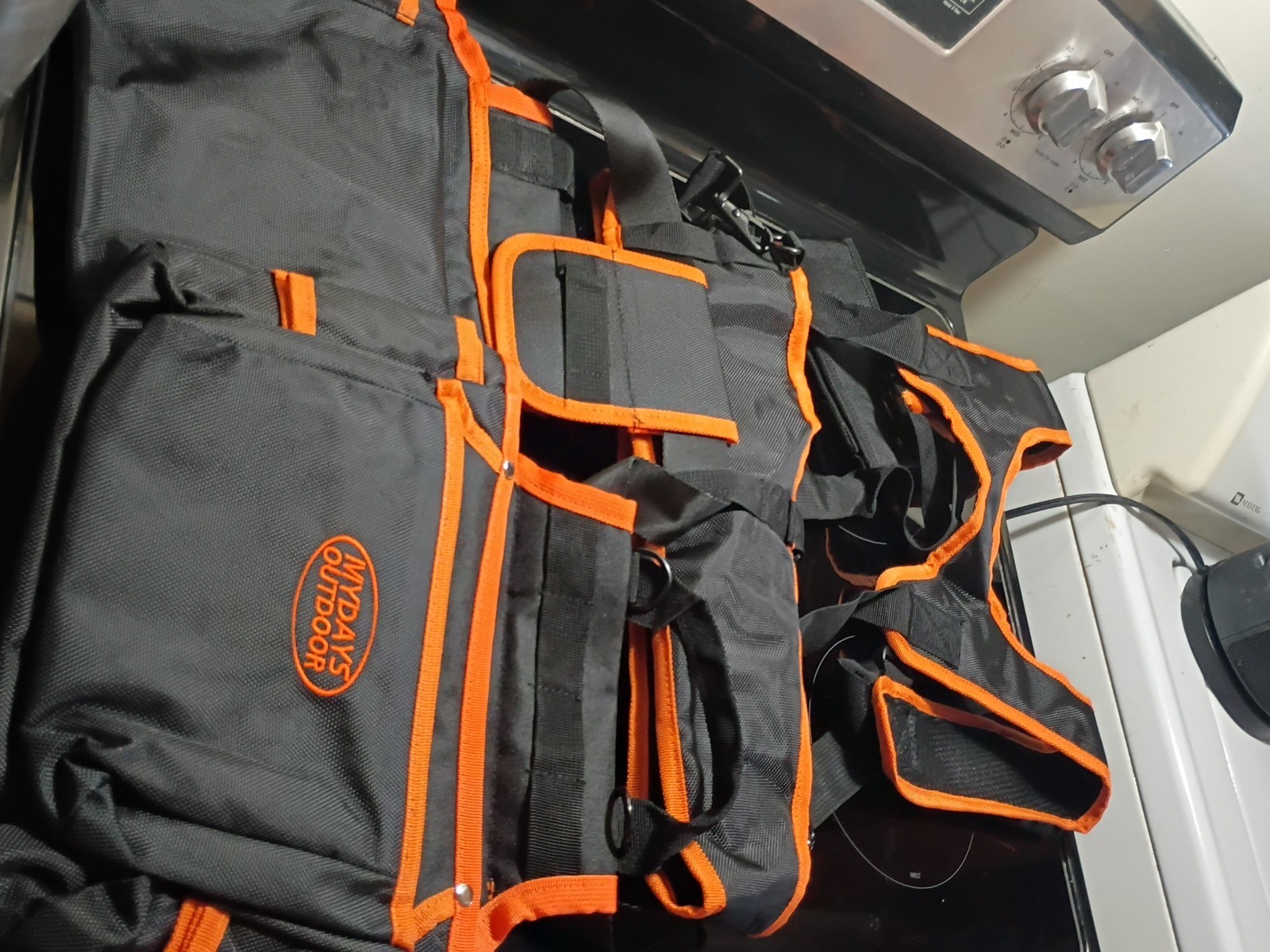 Mydays Outdoor Black Orange Pockets Adjustable Harness Tool Belt And Suspenders