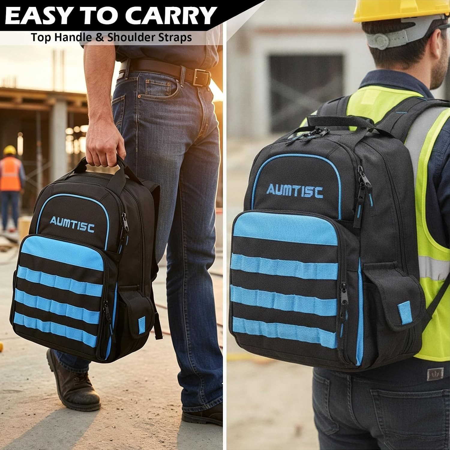 Heavy Duty Tool Bag Backpack with 49 Pockets for Electricians and Technicians