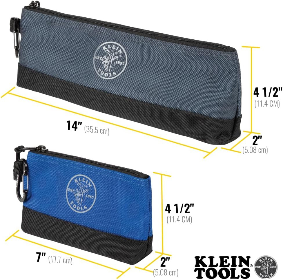 Klein Tools 55559 Stand-Up Zipper Bag Tool Pouch with Carabiners, 7-Inch Blue an
