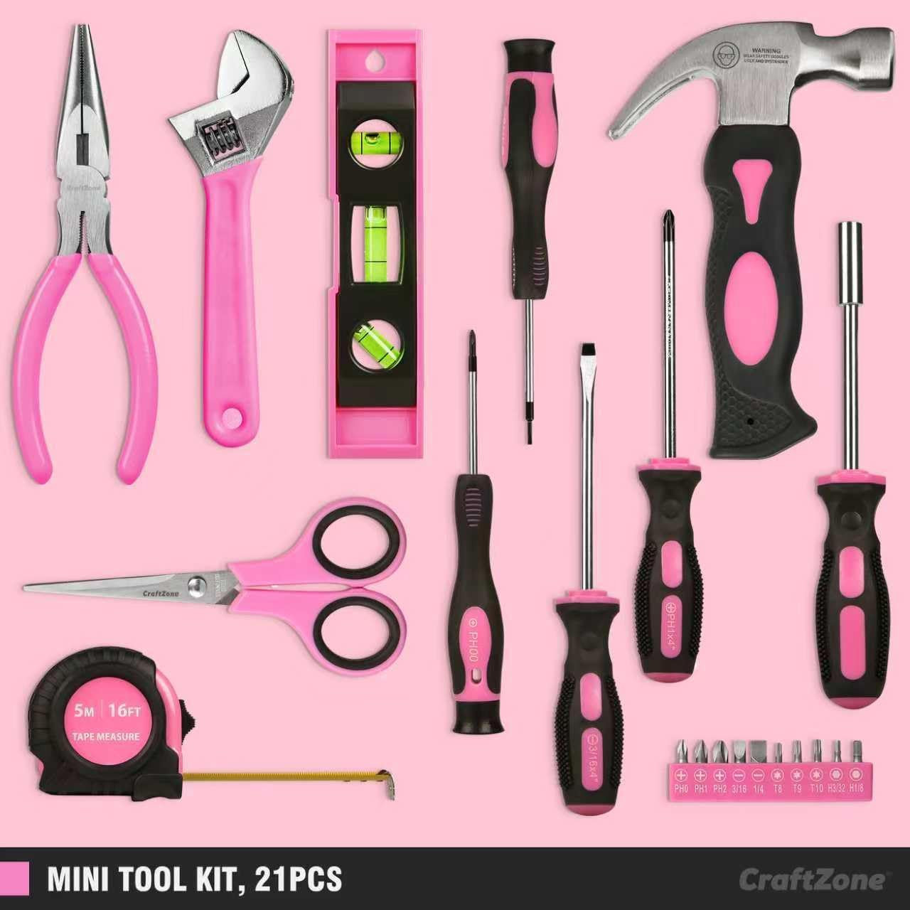 Women’s Pink Tool Set with Shoulder Strap – 21-Piece Portable Kit