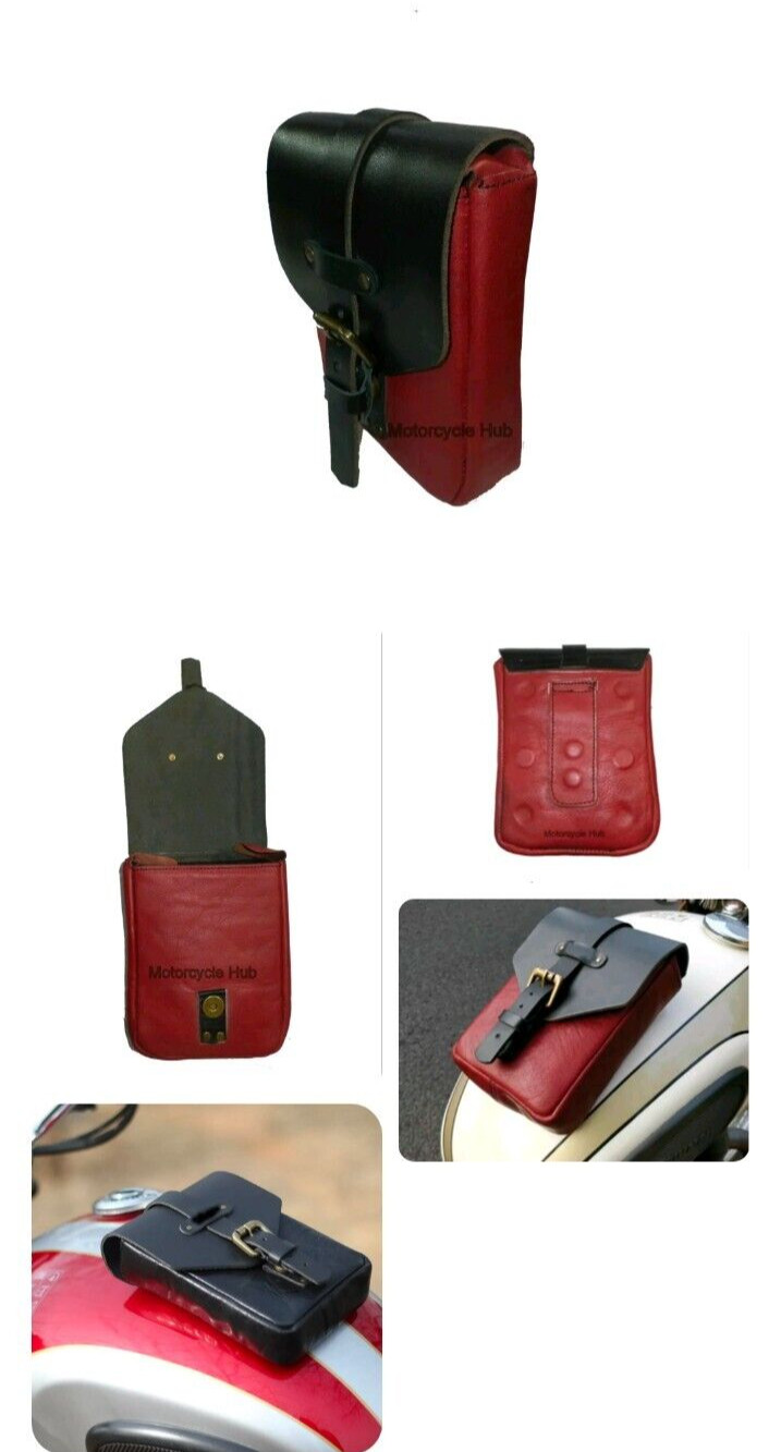 LEATHER MAGNETIC TOOL BAG TANK POUCH FOR INTERCEPTOR AND GT CHERRY & BLACK COLOR