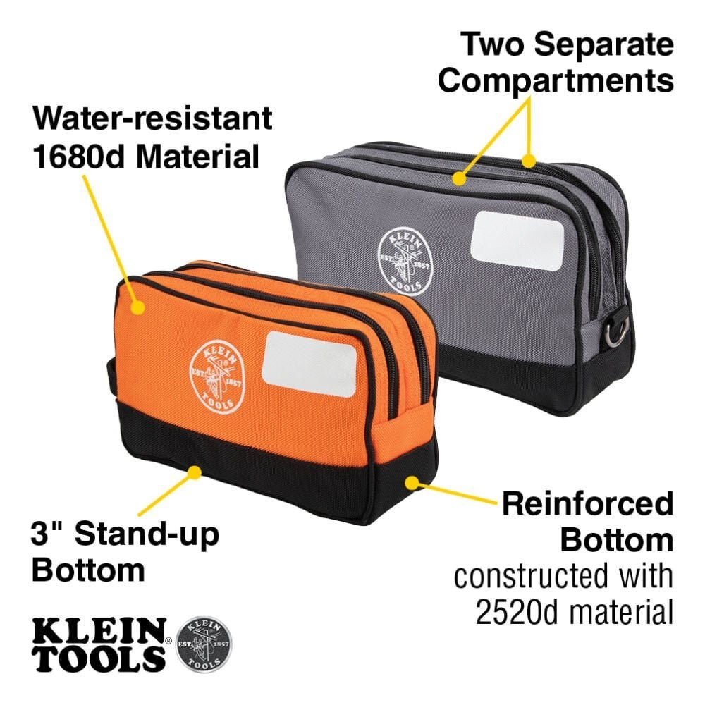 Klein Tools Double Zipper Tool Bag, Water-Resistant, Reinforced Bottom, 2-Pack