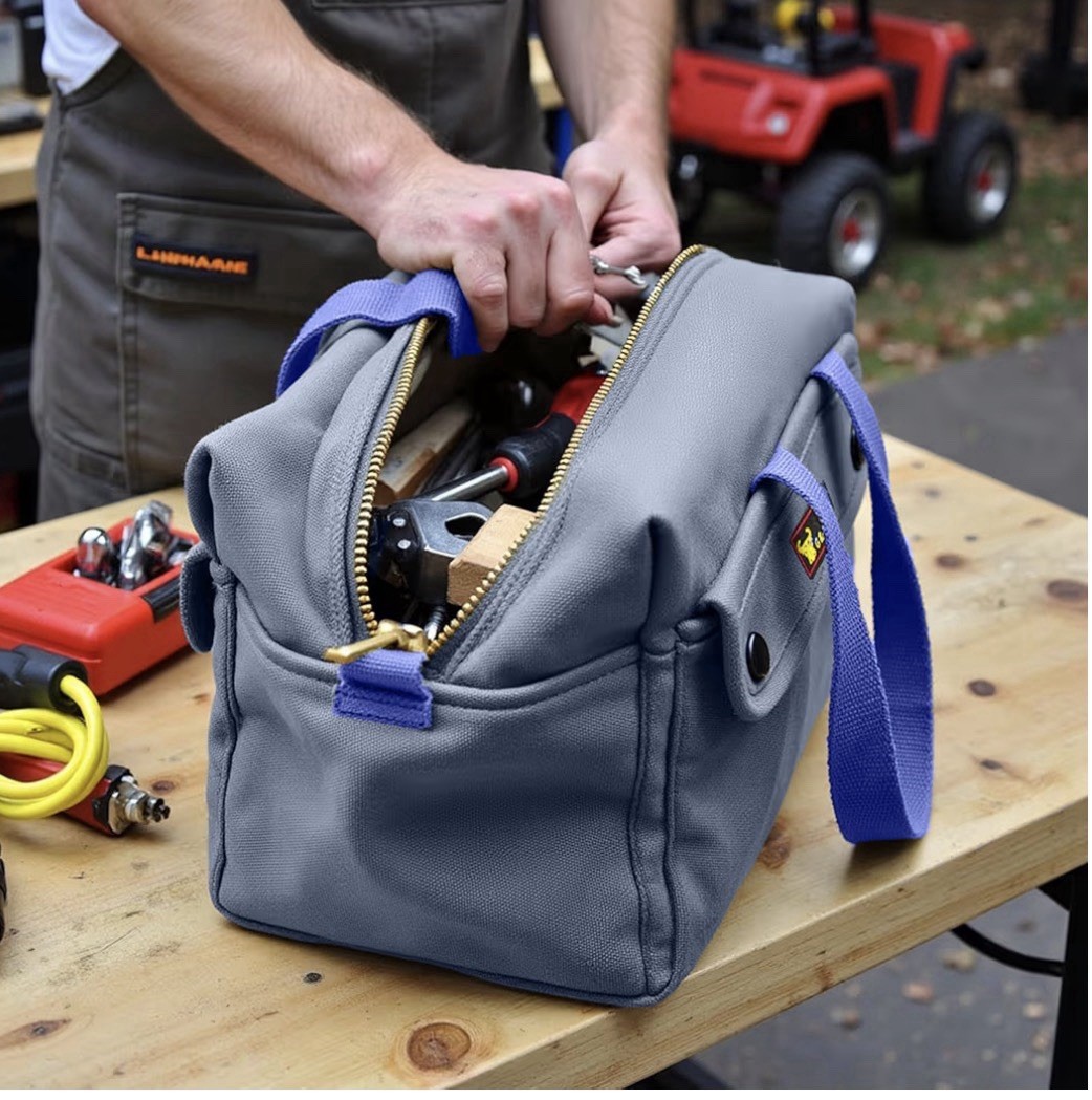 Canvas Tool Bag Navy Blue 10.5” Utility Organizer Travel Electrician Zipper Tote