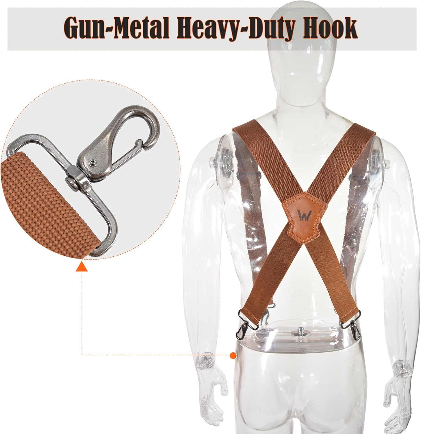 WELKINLAND Brown 2 inch wide suspenders, Heavy duty work suspenders for men,…