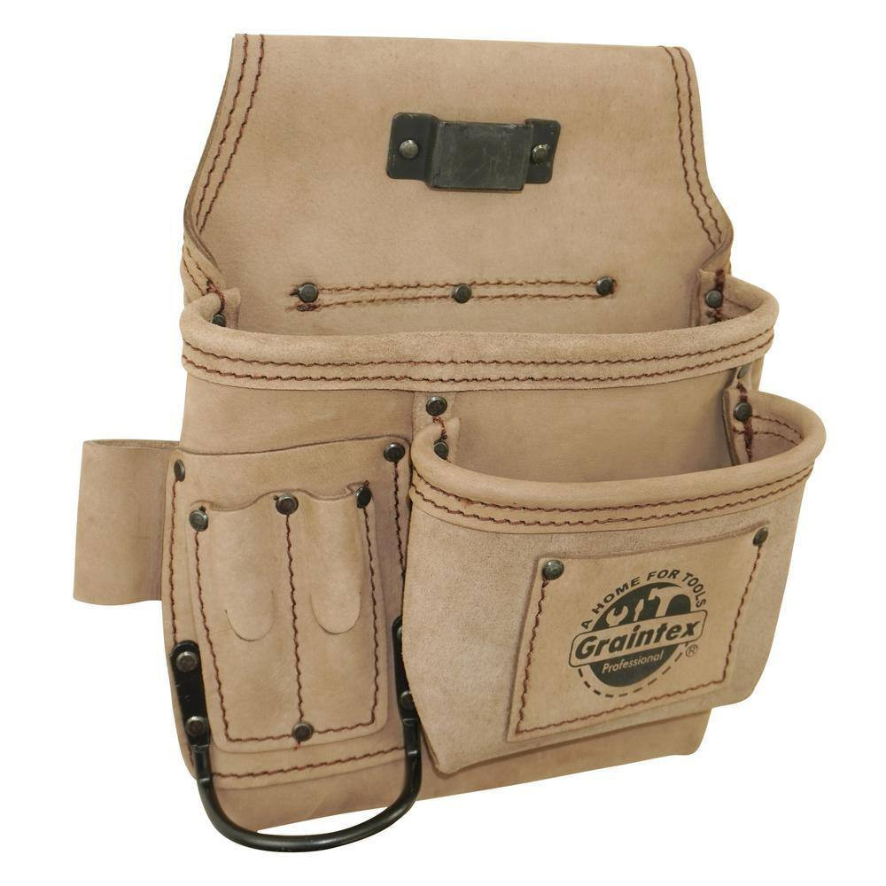 5-Pocket Right Handed Beige Top Grain Leather Tool Pouch