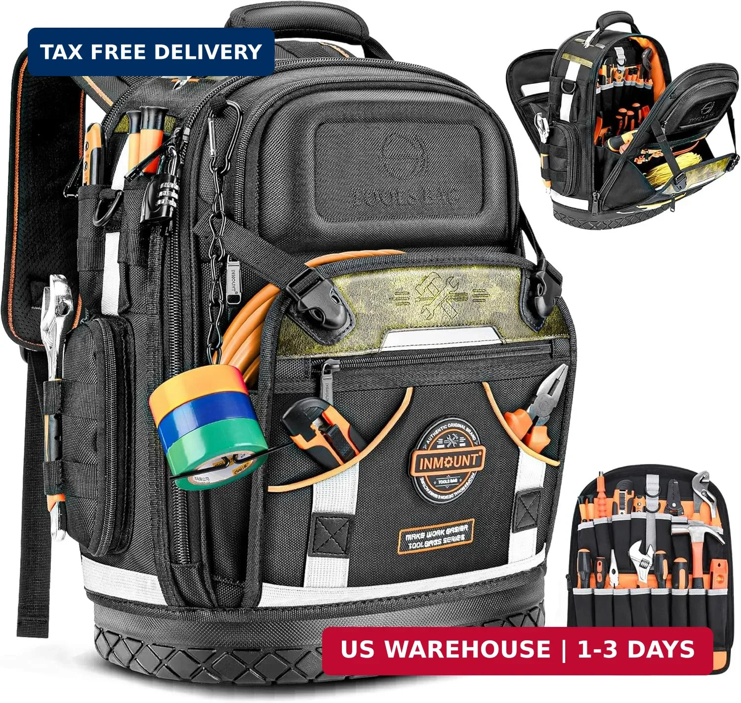 Tool Backpack Bag, HVAC Heavy Duty Construction Tools Backpack for Men, 1680D Pr