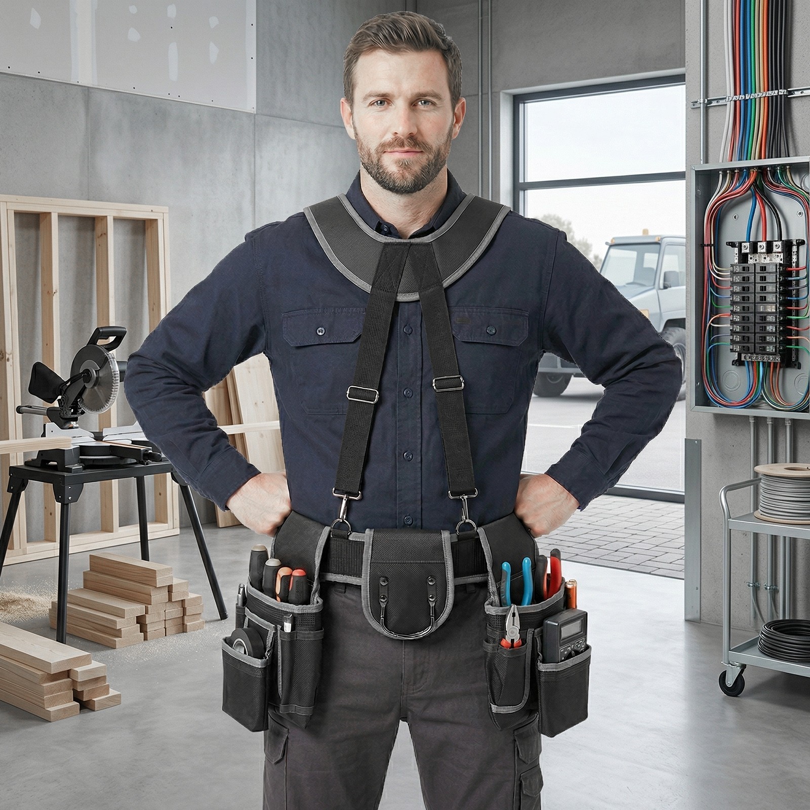 Tool Belt with Suspenders Multifunctional Electrician Tool Bag Heavy Duty Tool