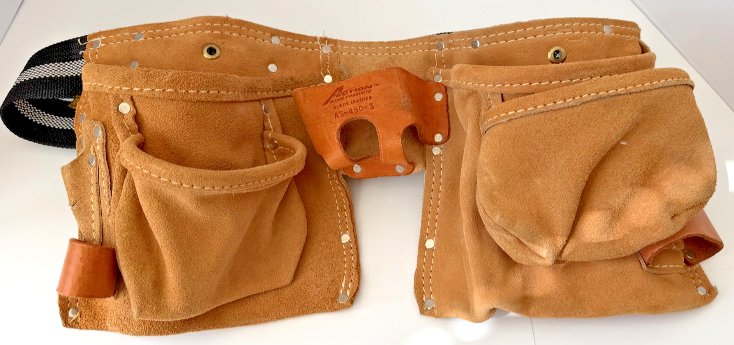 Action Work Products Suede/Leather Carpenters Tool Belt AS-490-3 + BONUS Items