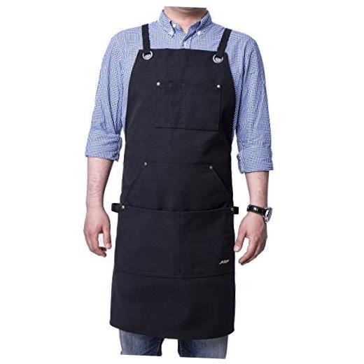 Heavy Duty Canvas Work Apron,Tool Pockets, Back Straps Adjustable（black） Black