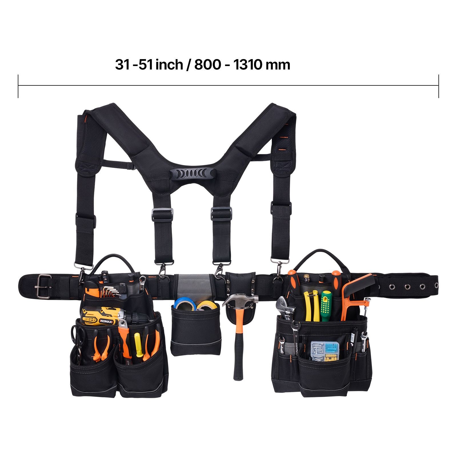 19-Pocket Work Belt with Detachable Suspenders, 31-51in