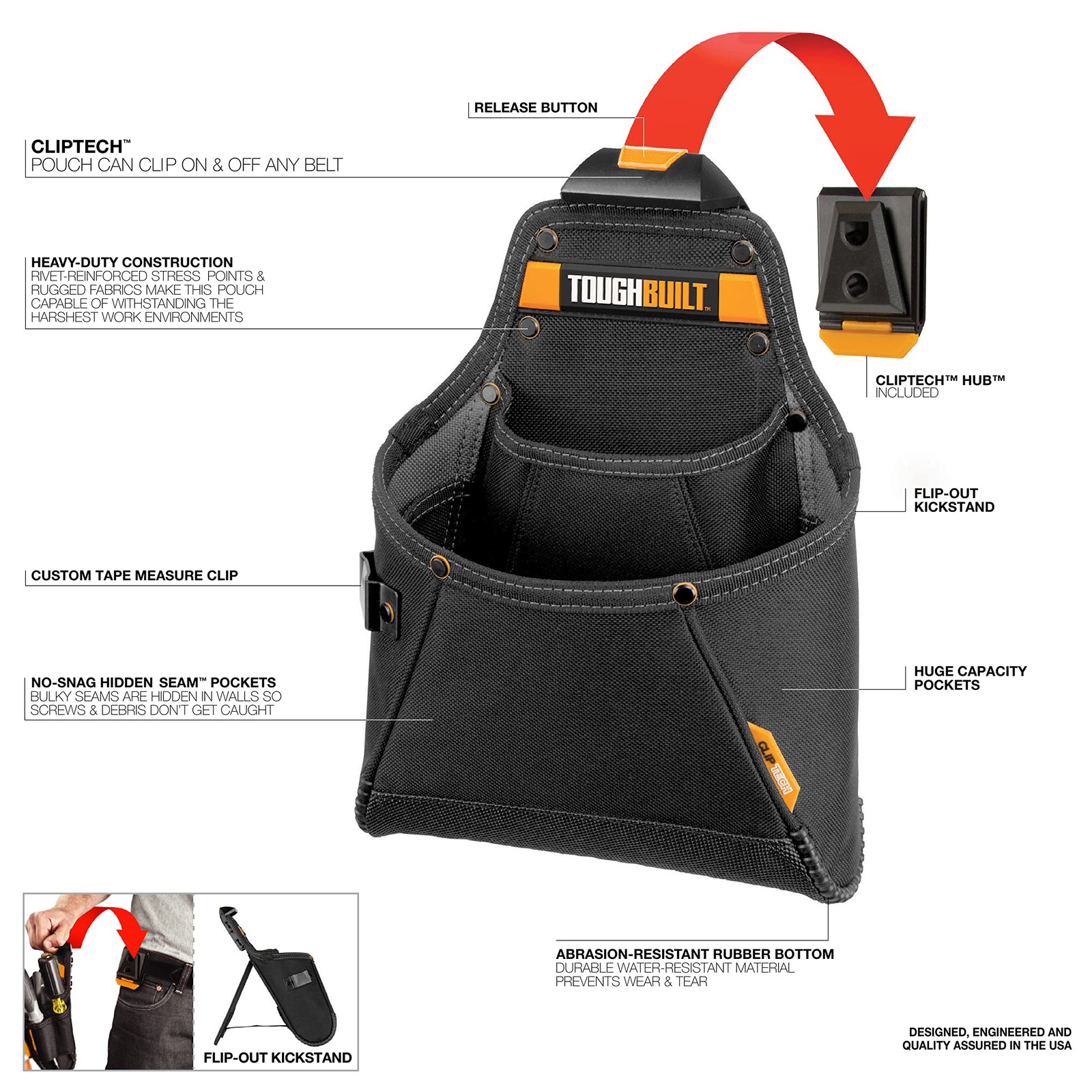 TOUGHBUILT TOU-CT-05 ClipTech Supply Pouch Black – Rugged 6-Layer Construction