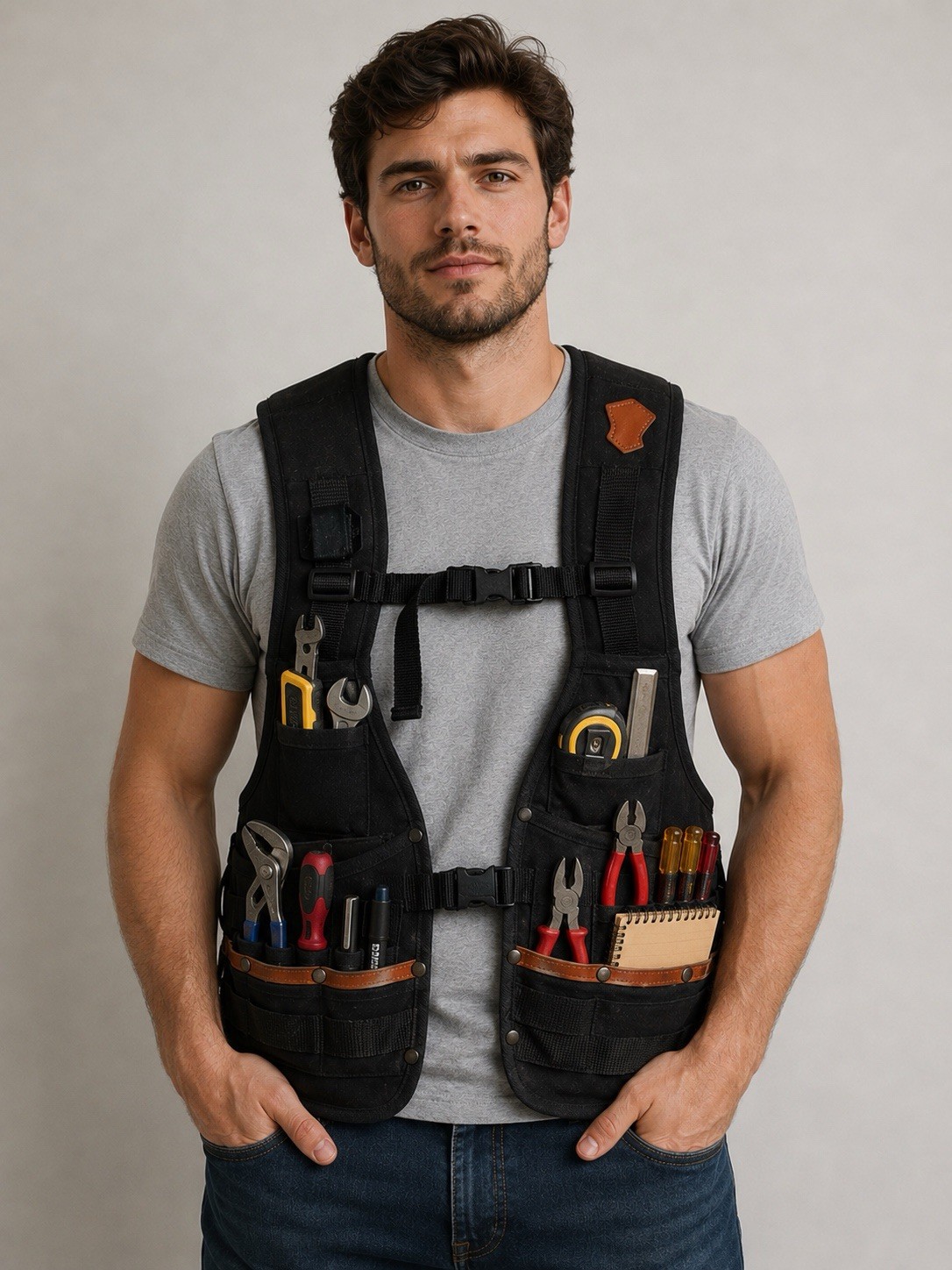 WELKINLAND Adjustable Tool belt Vest for men with Attached Suspenders