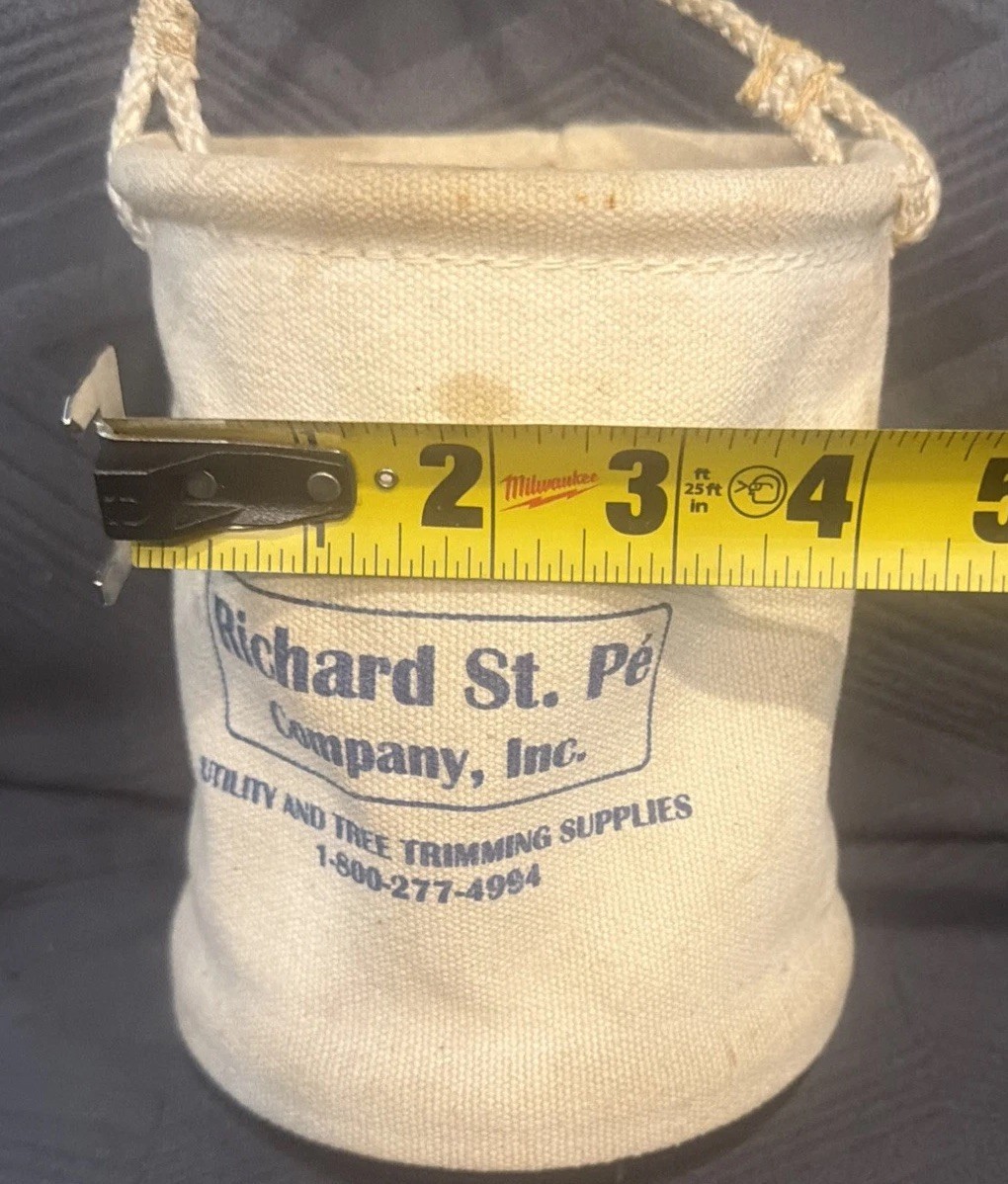 VINTAGE CANVAS LINEMAN TOOL BUCKET RUBBER BOTTOM ROPE HANDLE