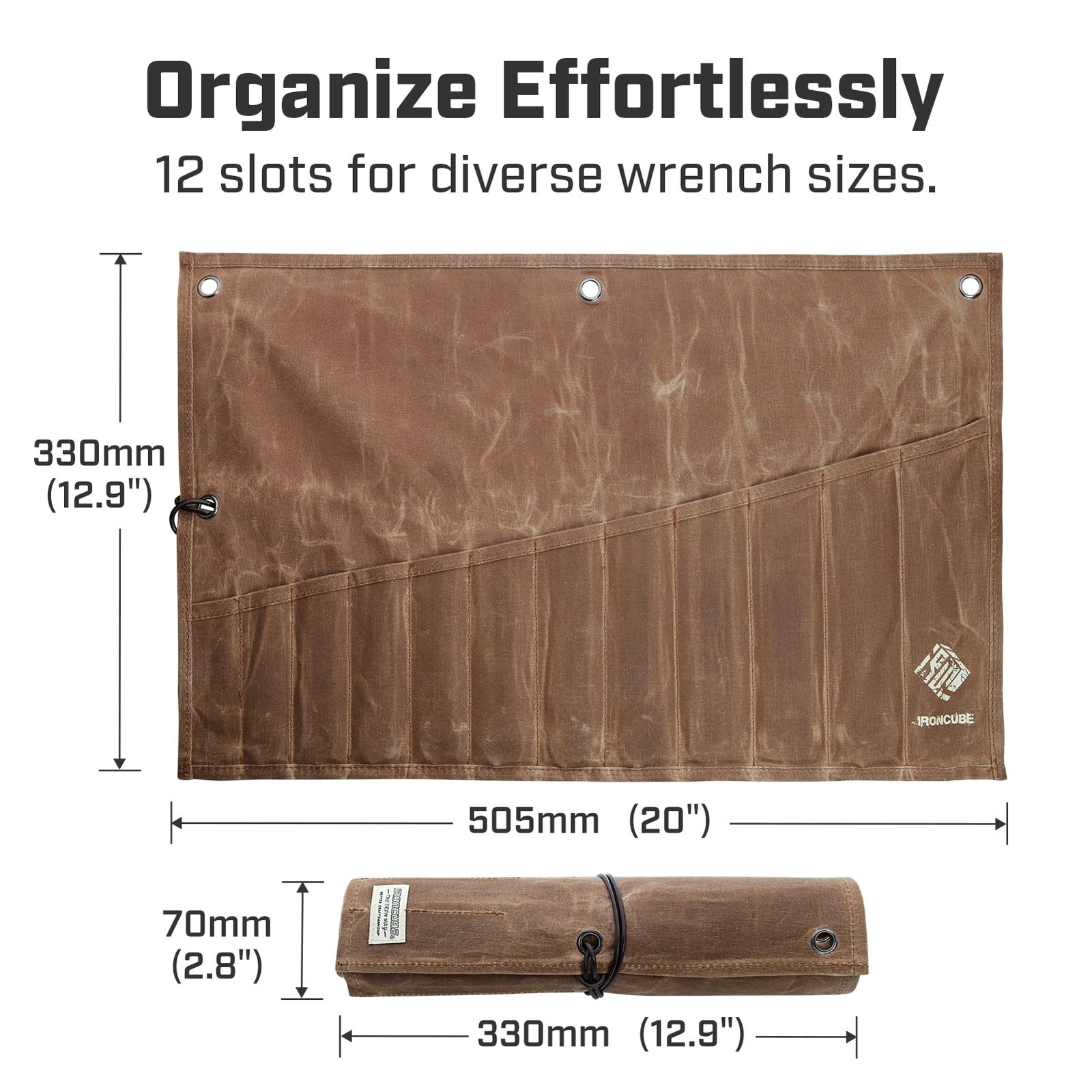 Tool Pouch, 12 Pockets Wax Canvas Weatherproof Roll-Up Storage Bag for Wrenches