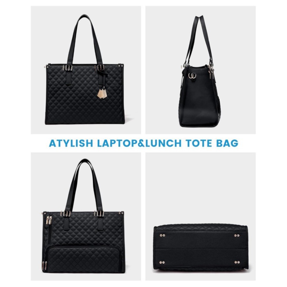 Polyester PU Leather Lunch Tote Bag for Women with 15.6 Inch Laptop Protection